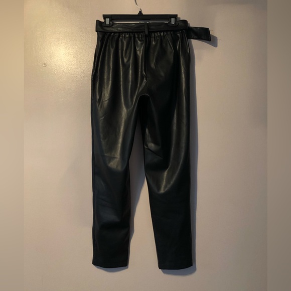 Halilu Faux Leather Pants size M Belted Zipper Elasticity Hight Waist - Picture 16 of 16